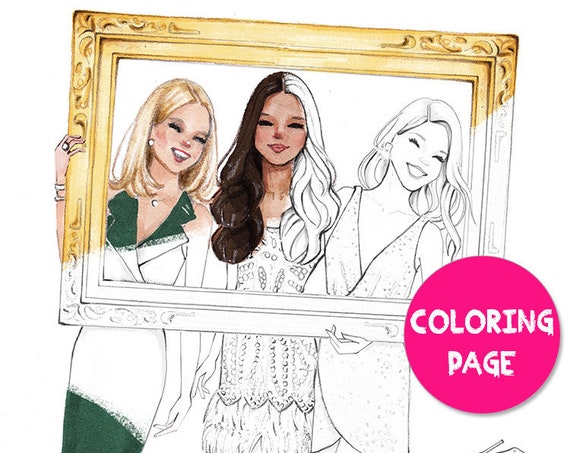 Best Friends Coloring Page Fashion Illustration Adult Coloring Page Coloring Page