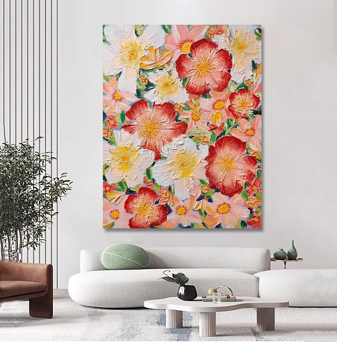 Coral Pink White Blossoms Impasto Floral Oil Painting Poster - Image 4