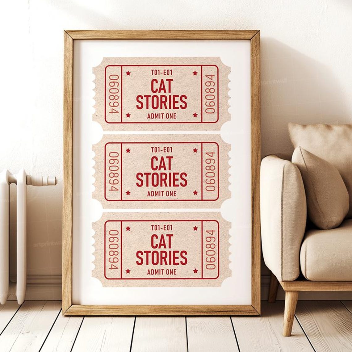 Cat Stories Admit One Ticket Triple Stub Retro Trendy Poster