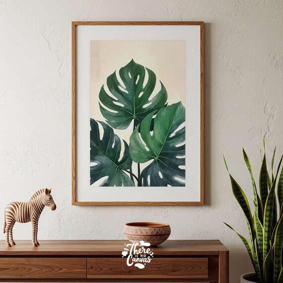 Monstera Leaf Print Soft Gold Botanical Art Modern Nature Decor