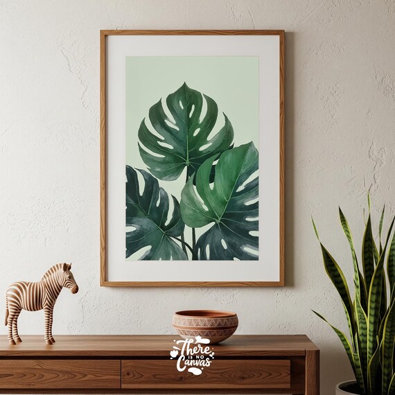 Monstera Leaf Print Sage Green Botanical Wall Art