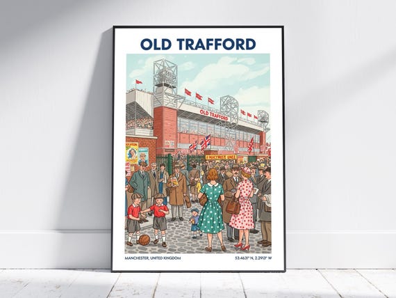 Old Trafford Travel Poster Vintage Manchester Wall Art Print Retro Home Decor For Soccer Fans And Gift Ideas
