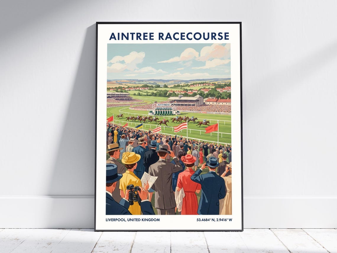 Aintree Racecourse Liverpool Horse Racing Vintage Sport Poster