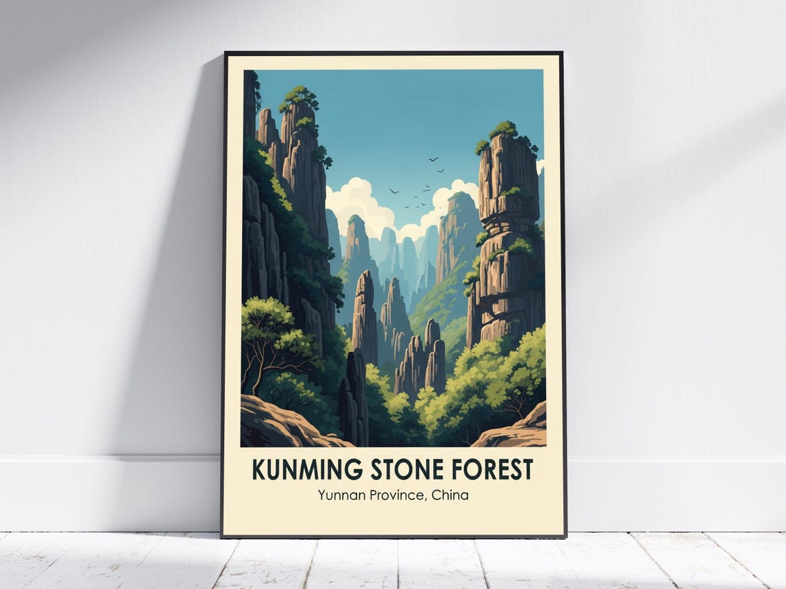 Kunming Stone Forest Yunnan China Vintage Karst Landmark Poster