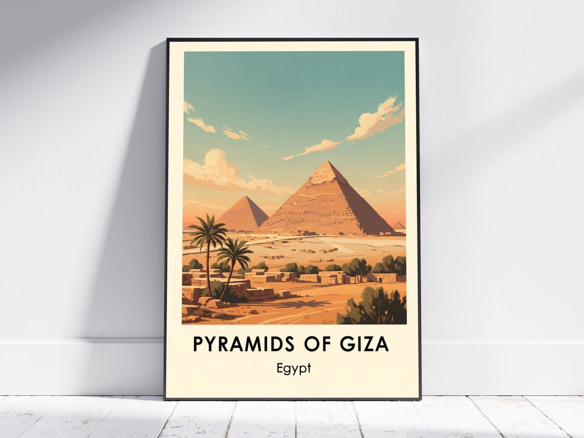 Pyramids of Giza Egypt Ancient Desert Sunset Vintage Travel Poster