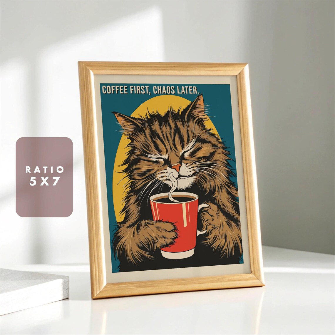 Cute Cat Retro Coffee Illustration, Kitchen Art - Image 4