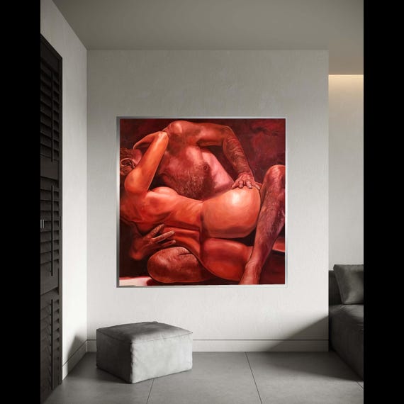 Intimate Embrace Abstract Nude Figure Art Print