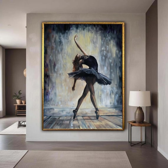 Elegant Ballerina Black Tutu Dance Pose Impressionist Oil Poster