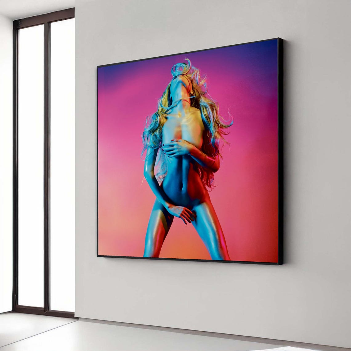 Sensual Artistic Nude Woman Neon Pink Blue Glow Fine Art Poster