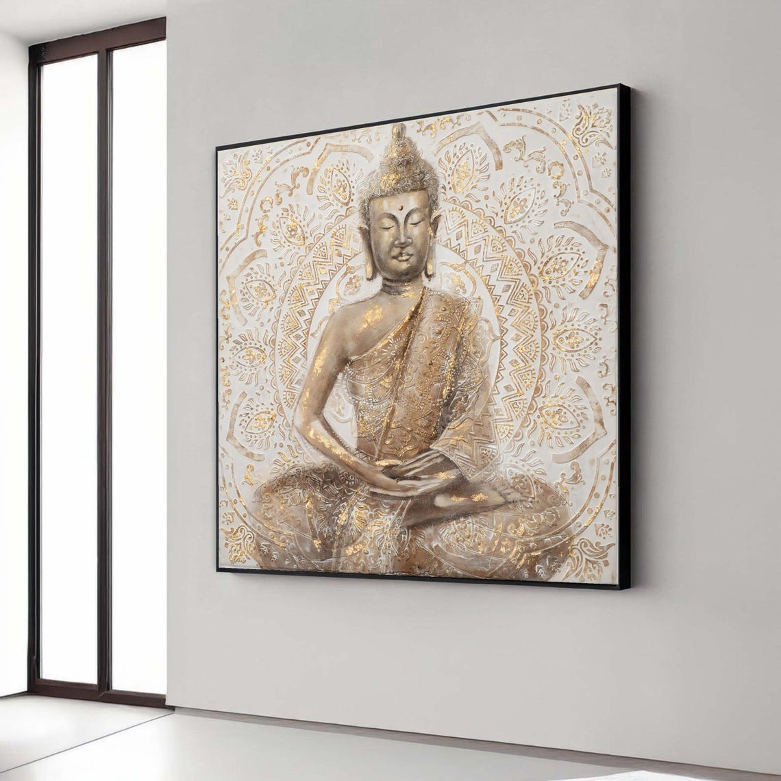 Golden Buddha Meditating Mandala Spiritual Zen Decorative Poster