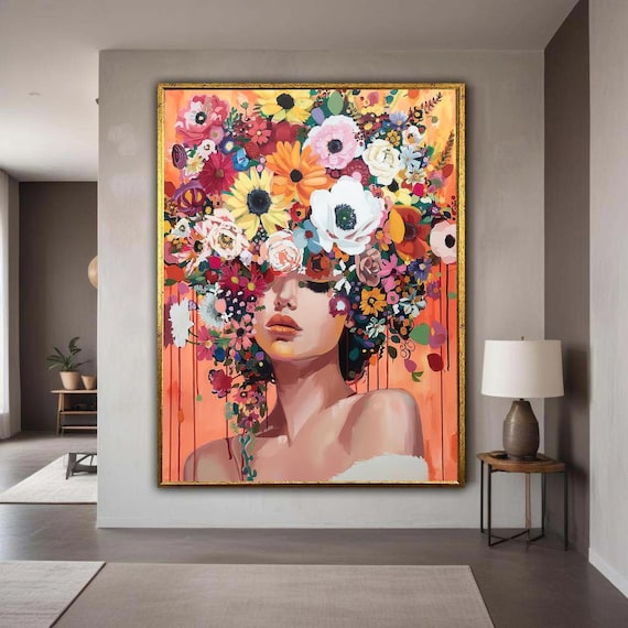 Floral Crown Woman Colorful Flower Headdress Portrait Art Poster