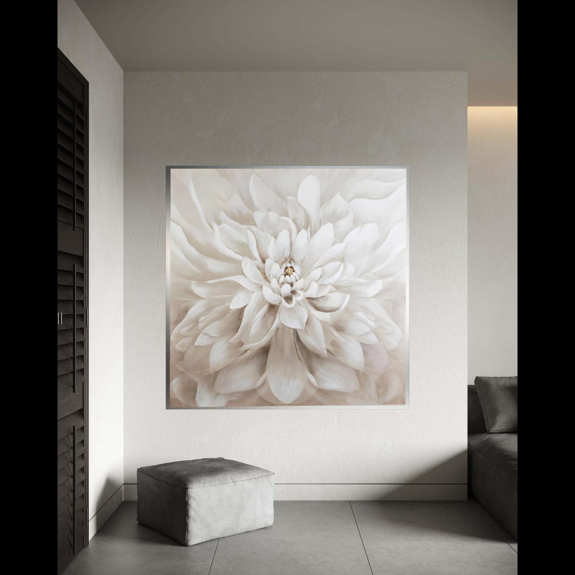 White Dahlia Closeup Bloom Soft Neutral Floral Painting Poster