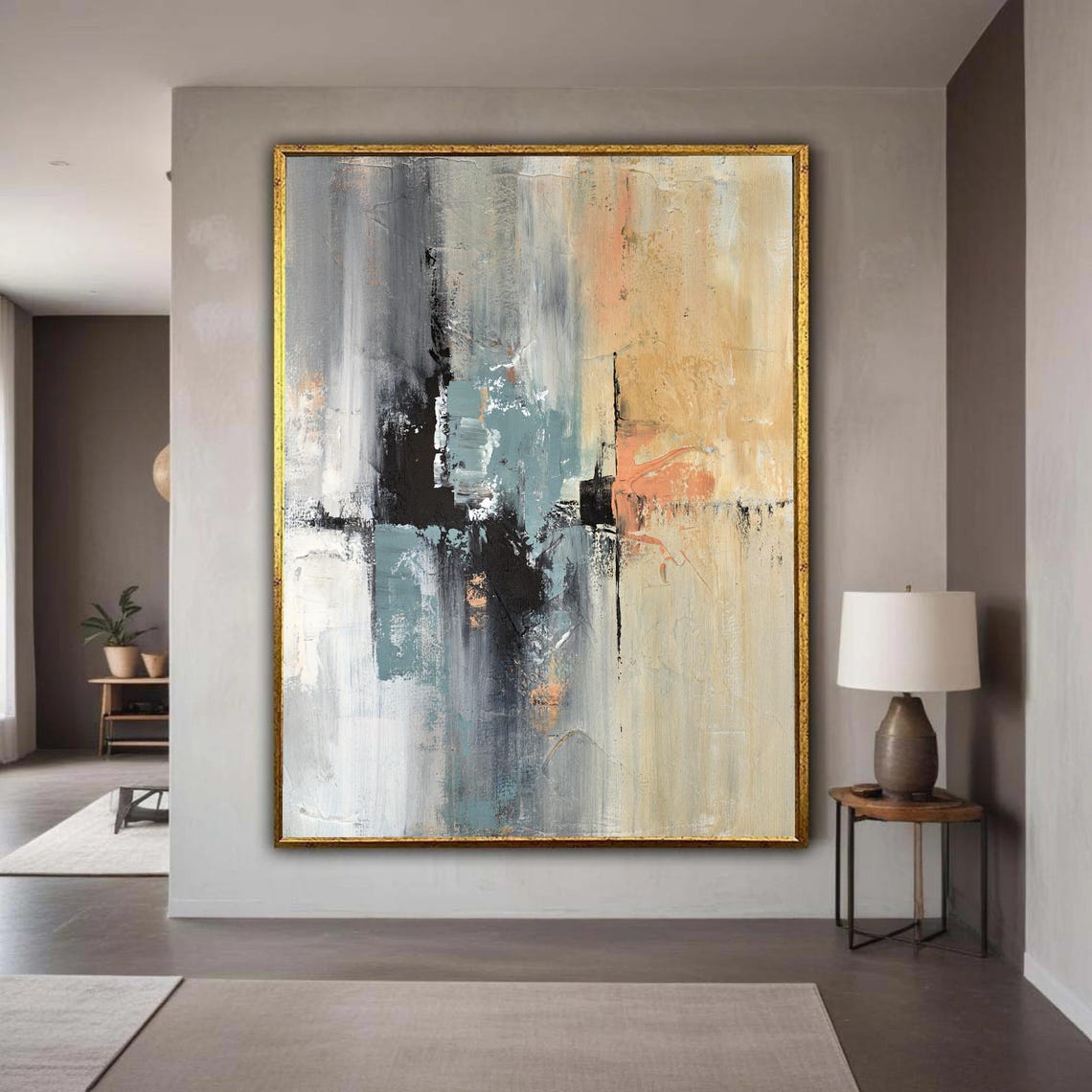 Modern Abstract Canvas Print Neutral Tones Wall Art Minimalist Artwork Contemporary Home Decor Sophisticated Living Room Pr