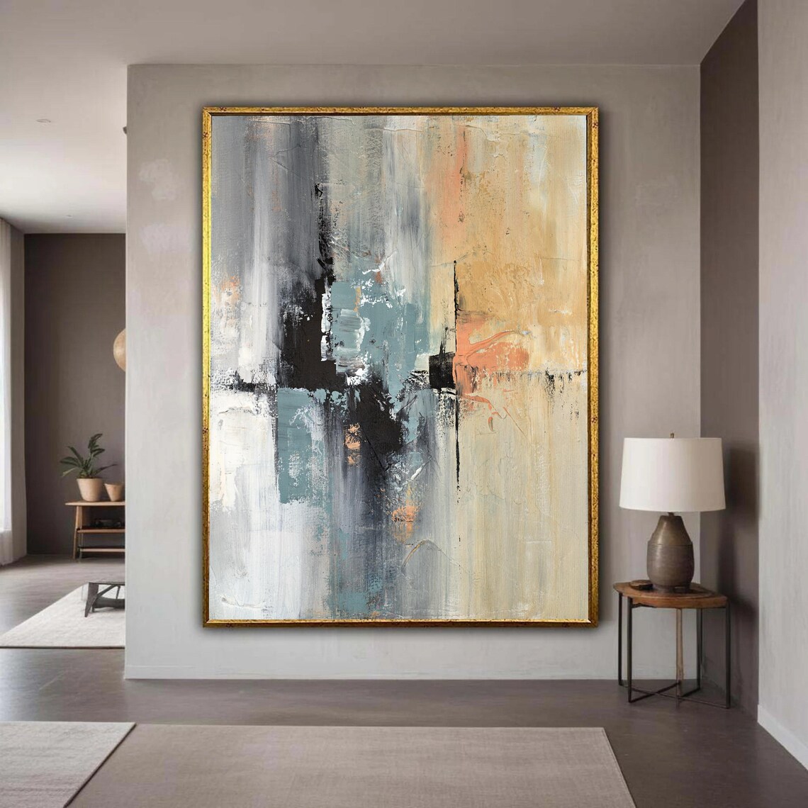 Neutral Tones Abstract Painting Soft Gray Beige Modern Wall Poster
