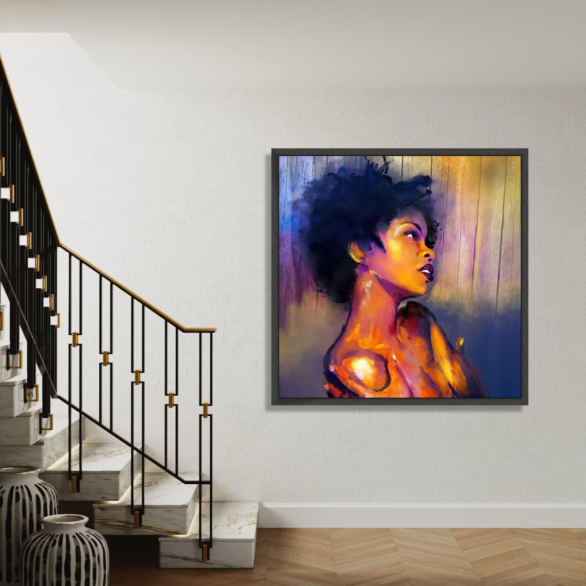 Radiant Portrait Of African Woman Canvas Colorful Abstract Art Modern Female Figure Painting Vibrant Wall Decor Gift Home
