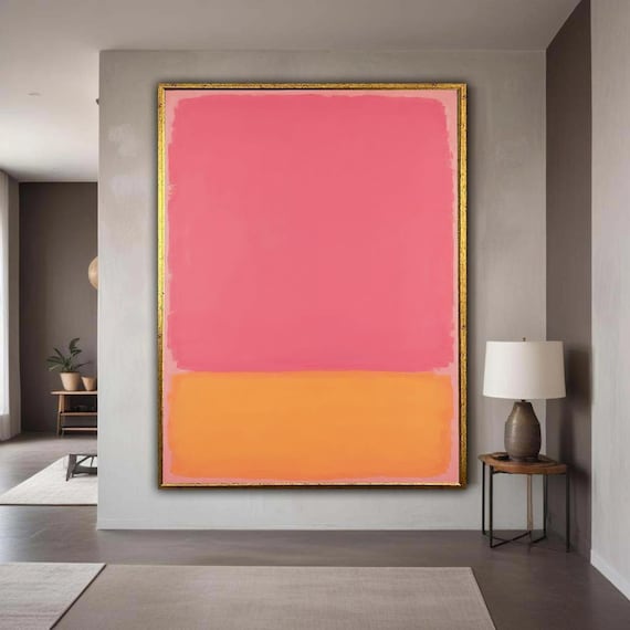 Mark Rothko Inspired Abstract Canvas Pink And Orange Color Block Wall Art Modern Minimalist Vibrant Home Gift Decor