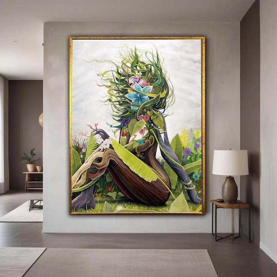 Botanical Woman Figure Roots Leaves Flowers Surreal Nature Art Print