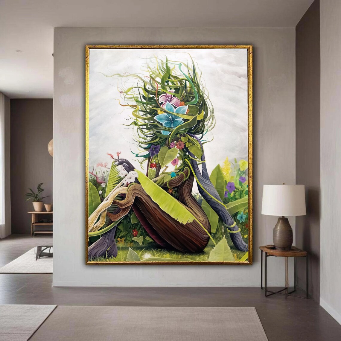 Abstract Nature Woman Floral Figure Canvas Art Greenery And Leaves Wall Decoration Botanical Impression Gift Home Decor