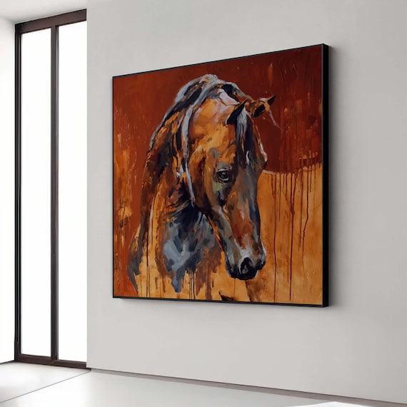 Brave Horse Portrait Canvas Wall Art Abstract Animal Painting Rustic Equestrian Decor Modern Gift Home