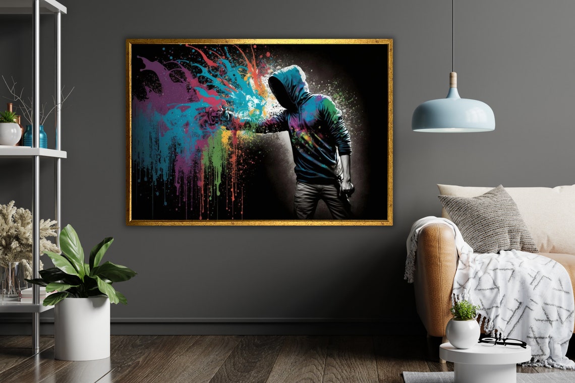 Hooded Graffiti Artist Spray Paint Color Burst Street Art Wall Poster - Image 5