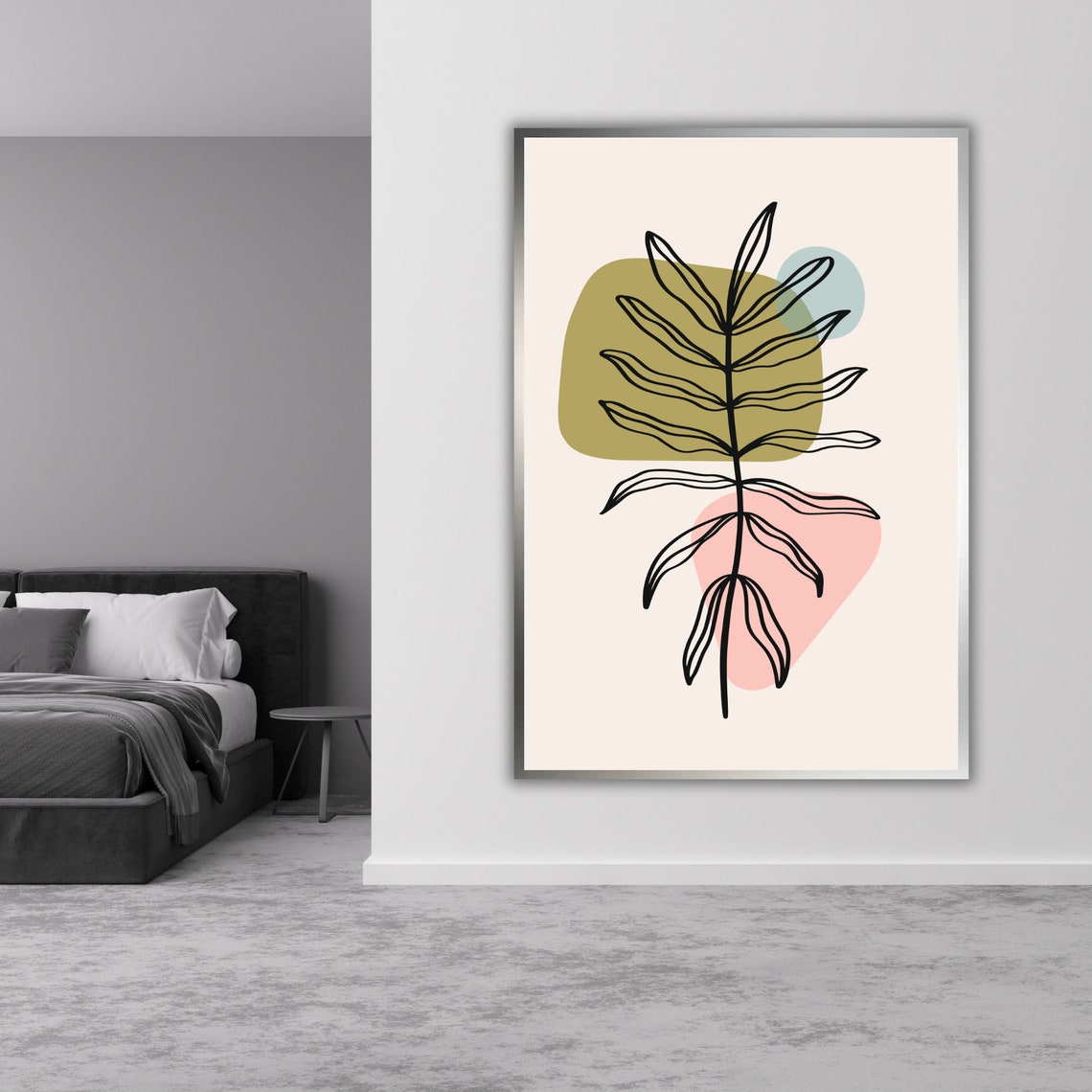 Minimalist Botanical Palm Line Art Olive Pink Modern Wall Print - Image 5