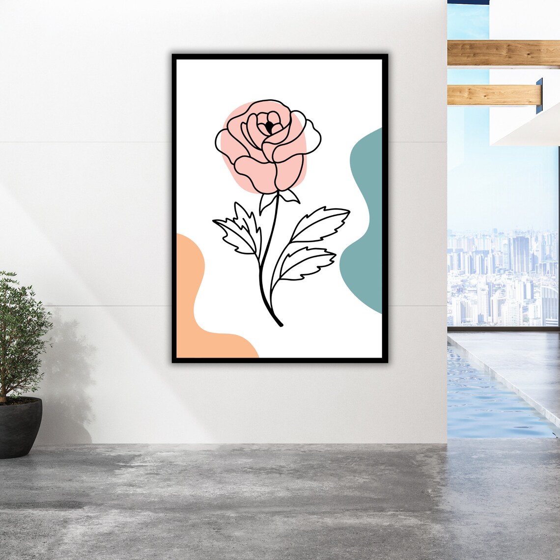 Minimalist Pink Rose Line Art Floral Modern Wall Decor Poster - Image 2