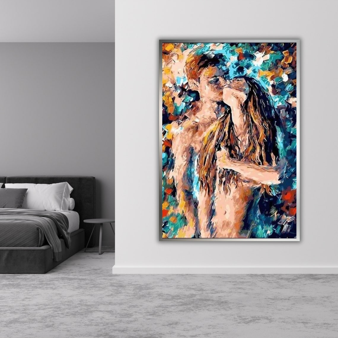 Abstract Kissing Couple Vibrant Painterly Romance Art Poster - Image 3