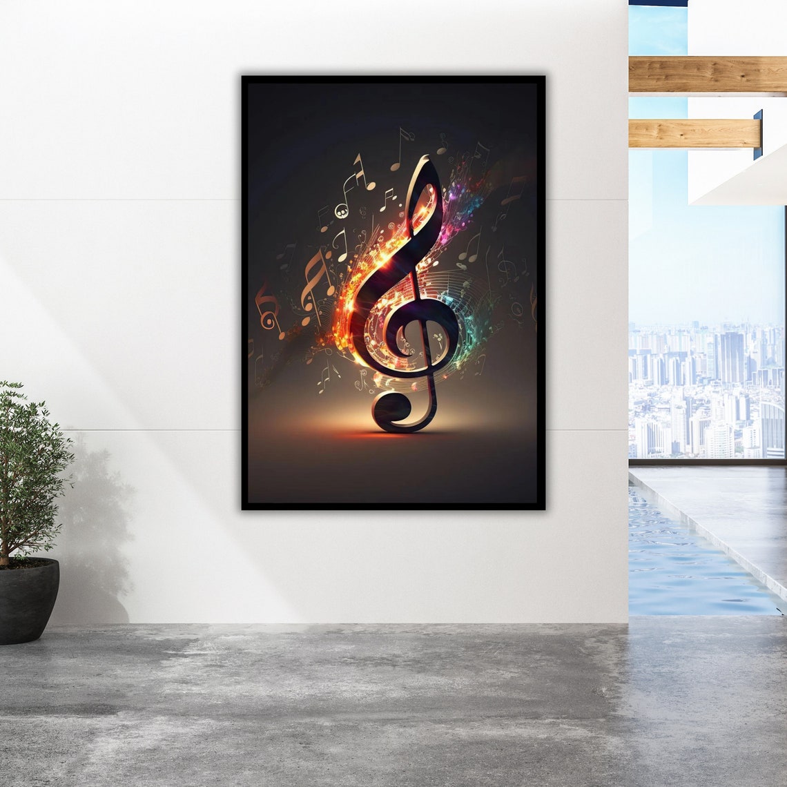 Glowing Treble Clef Musical Notes Fiery Symphony Art Wall Poster - Image 2
