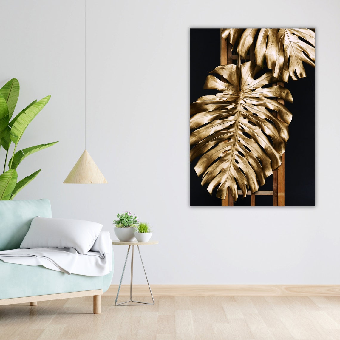 Golden Monstera Leaves Black Backdrop Modern Botanical Art Poster - Image 4