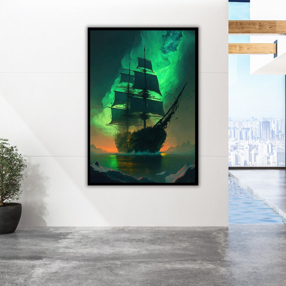 Tall Ship Northern Lights Aurora Arctic Night Voyage Ocean Poster - Image 2