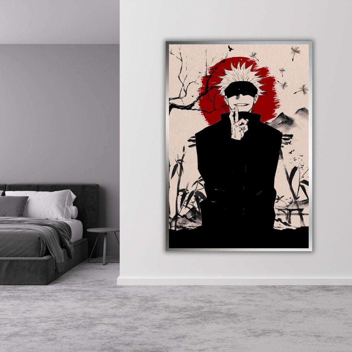 Gojo Satoru Blindfolded Red Sun Japanese Ink Anime Style Poster - Image 4
