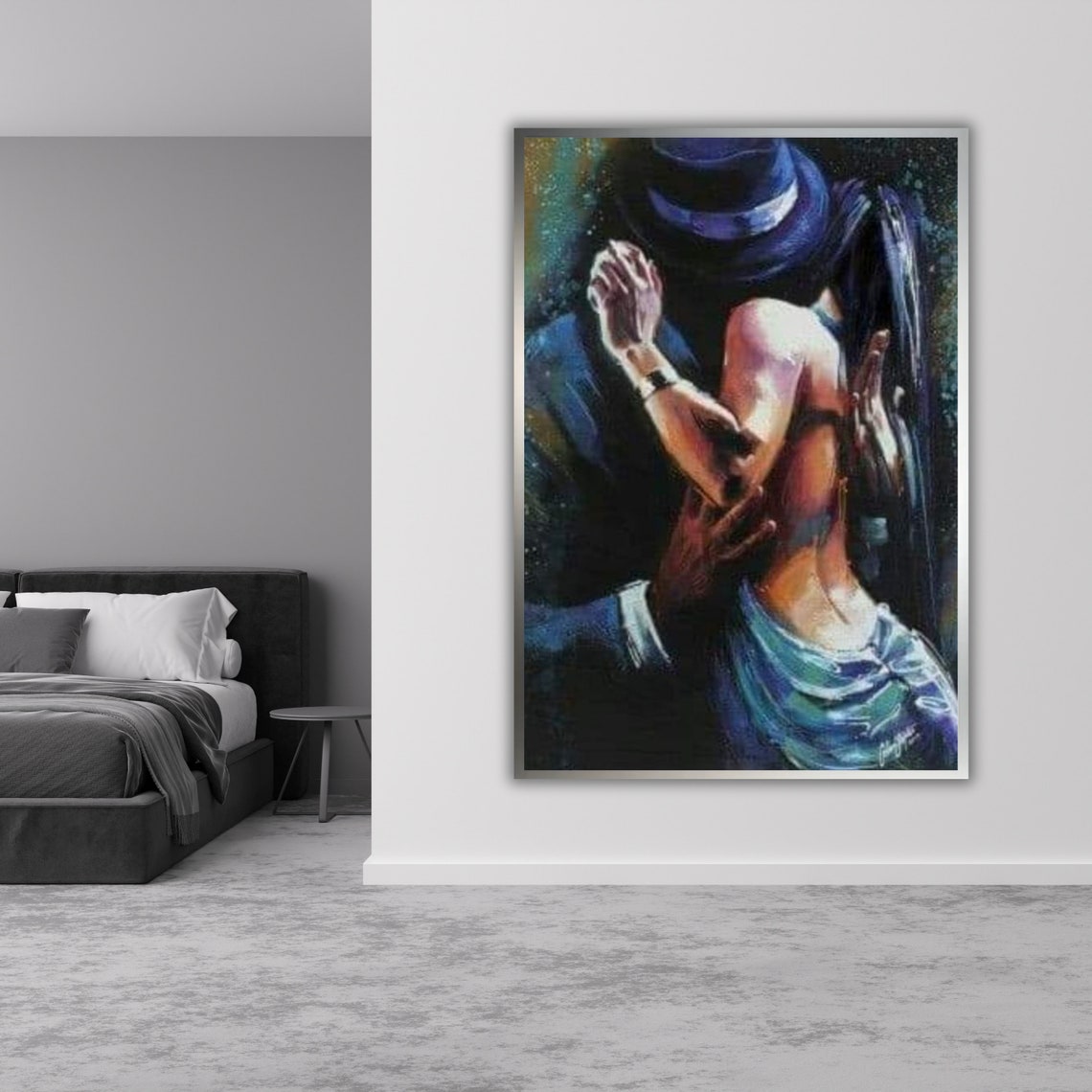 Tango Lovers Embrace Blue Hat Moody Dance Painting Art Poster - Image 3