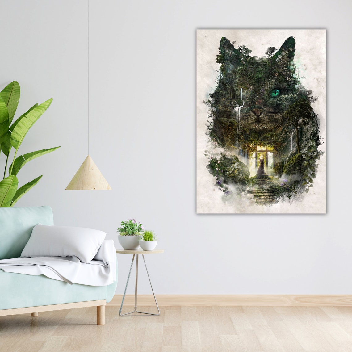 Forest Cat Double Exposure Green Eye Nature Fantasy Art Poster - Image 4