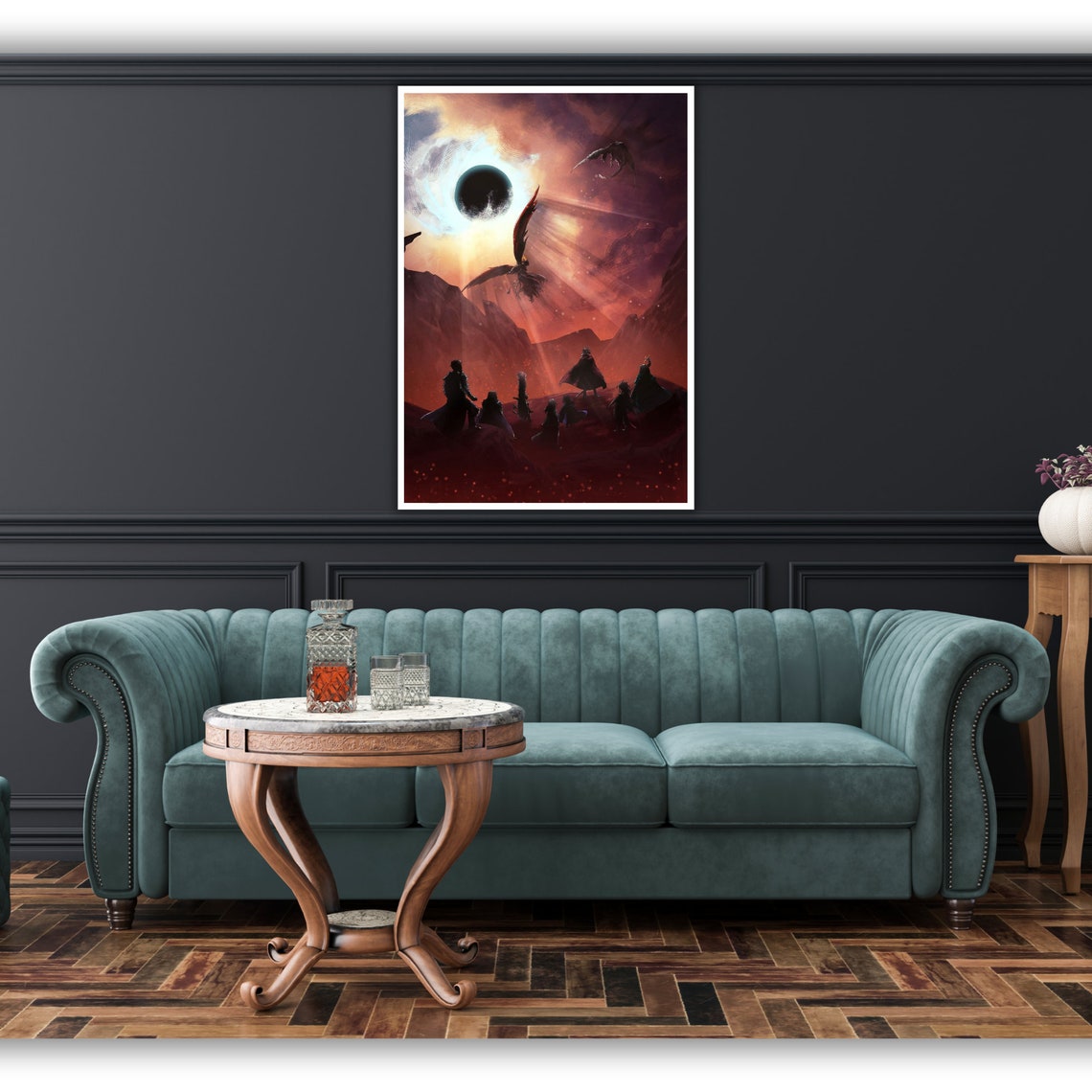Dark Eclipse Warriors Dragon Battle Epic Fantasy War Landscape Poster - Image 3