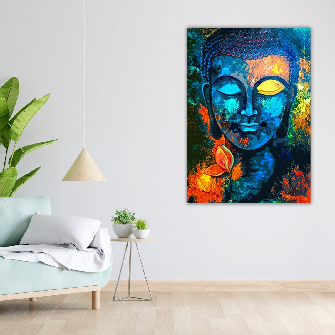 Abstract Buddha Face Blue Orange Impasto Expressionist Zen Art Poster - Image 4