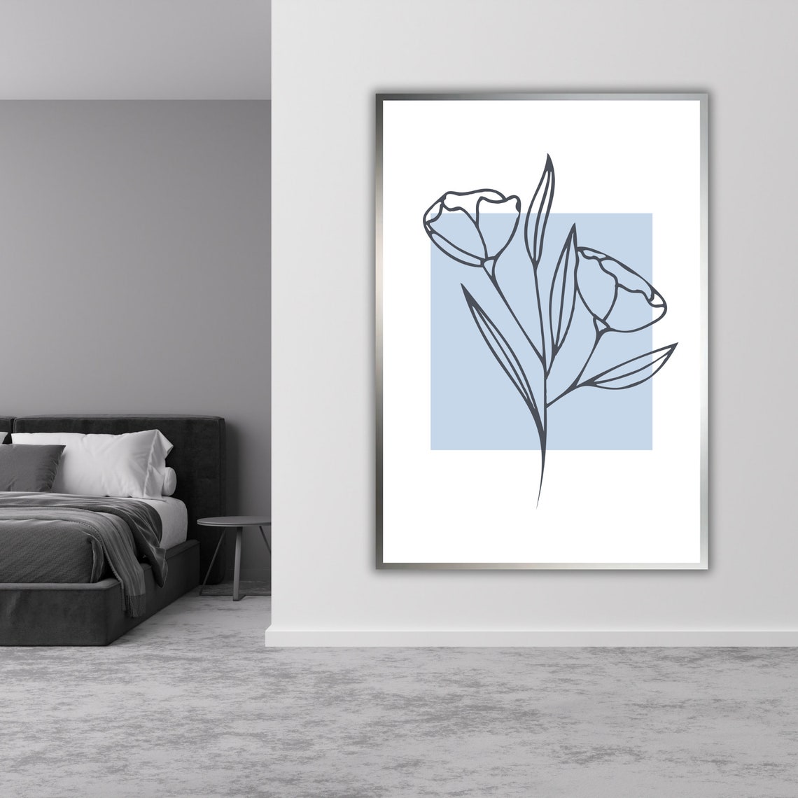 Minimalist Blue Tulips Line Art Floral Botanical Wall Art Poster - Image 4