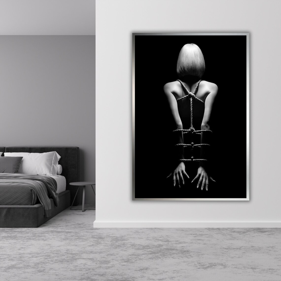 Black and White Rope Bound Woman Artistic Photography Poster - Image 3