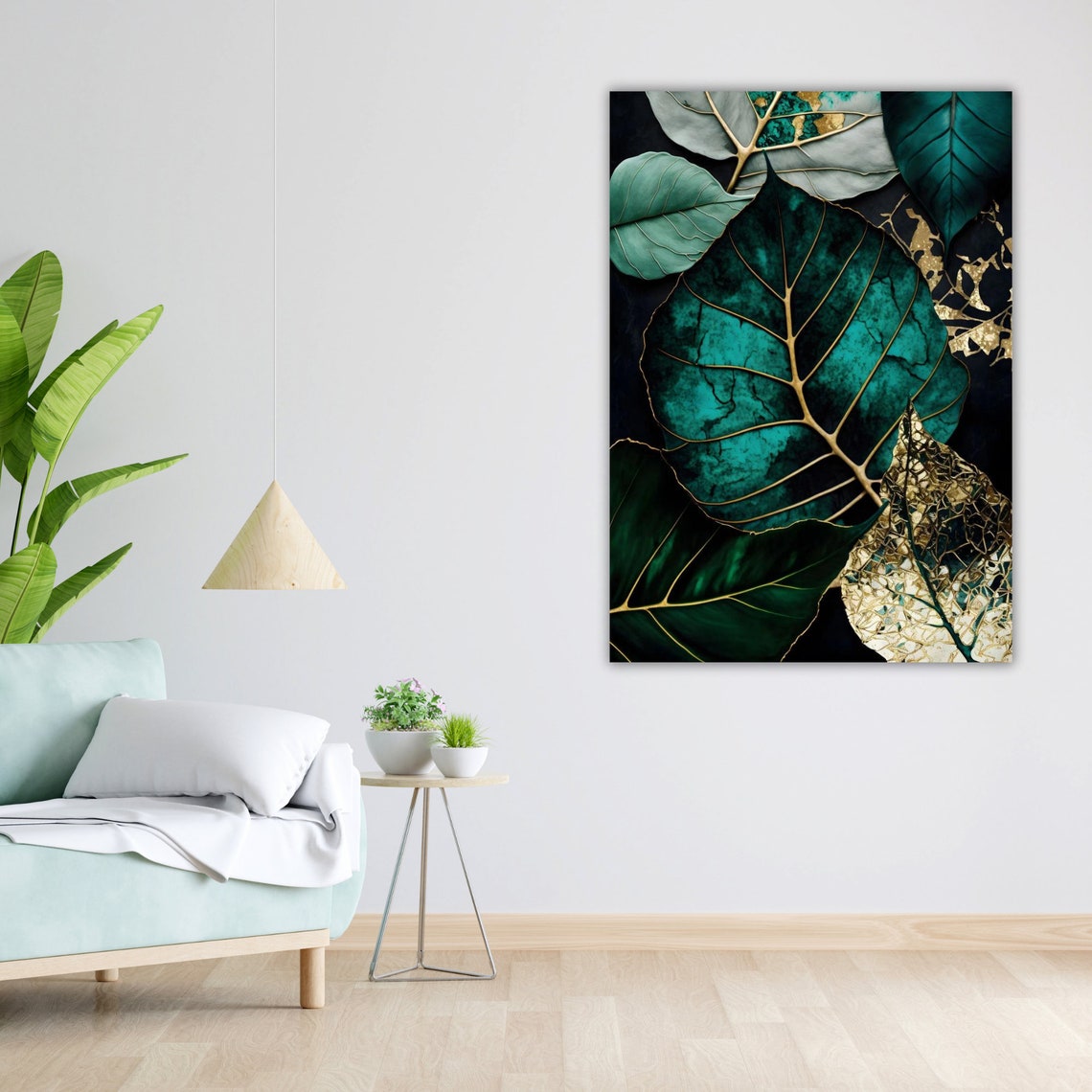 Emerald Green Gold Tropical Leaves On Black Luxe Botanical Wall Poster - Image 5