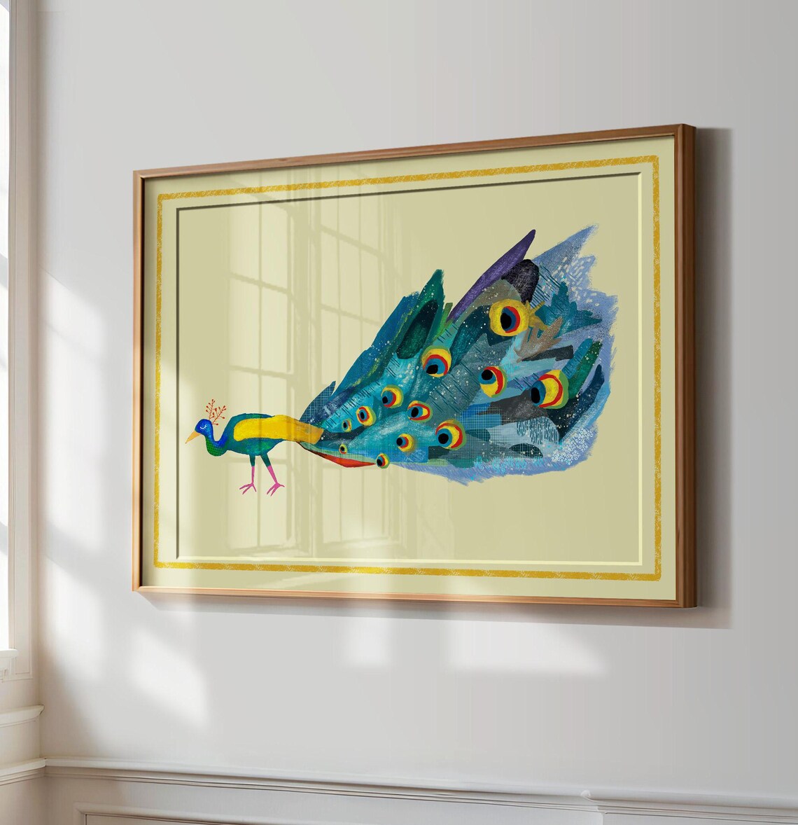 Colorful Peacock With Fanned Tail Vibrant Bird Illustration Nursery Poster - Image 3