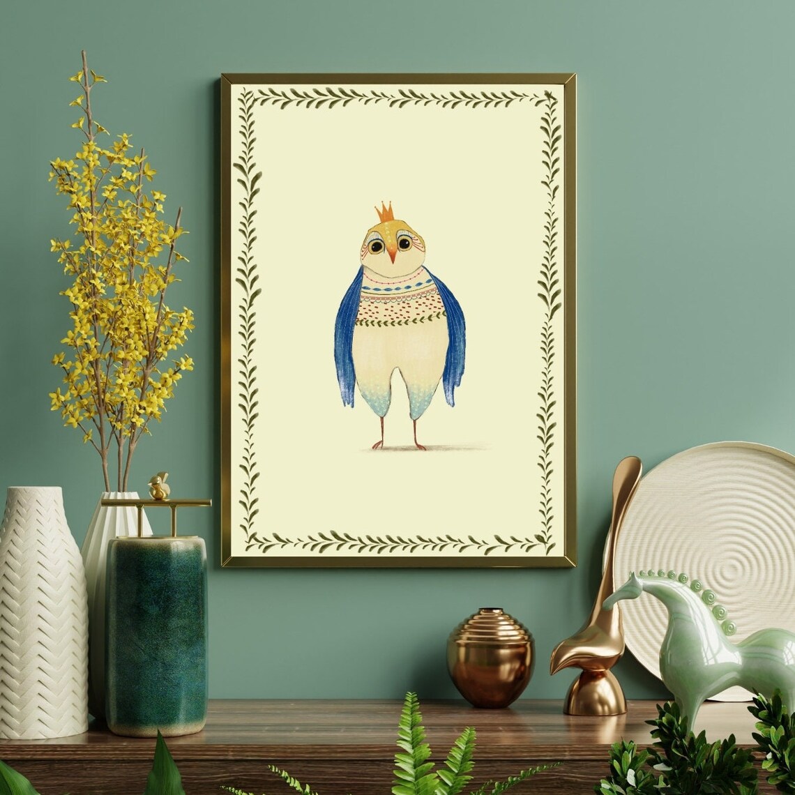 Crowned Owl With Playful Patterns Art Print - Image 2