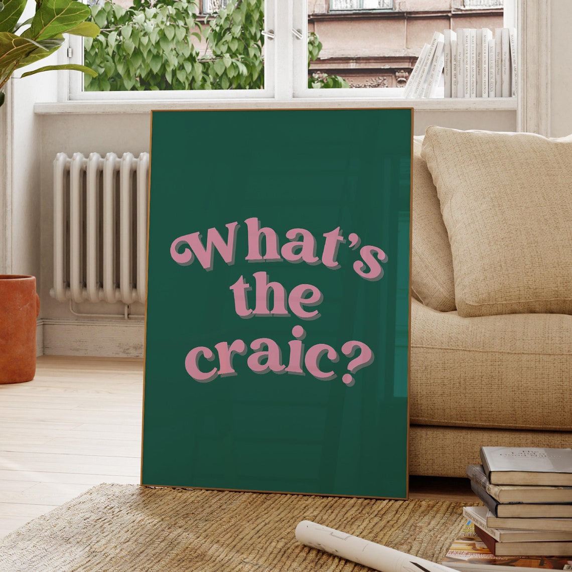 Whats The Craic Pink Green Retro Irish Slang Fun Decor Poster