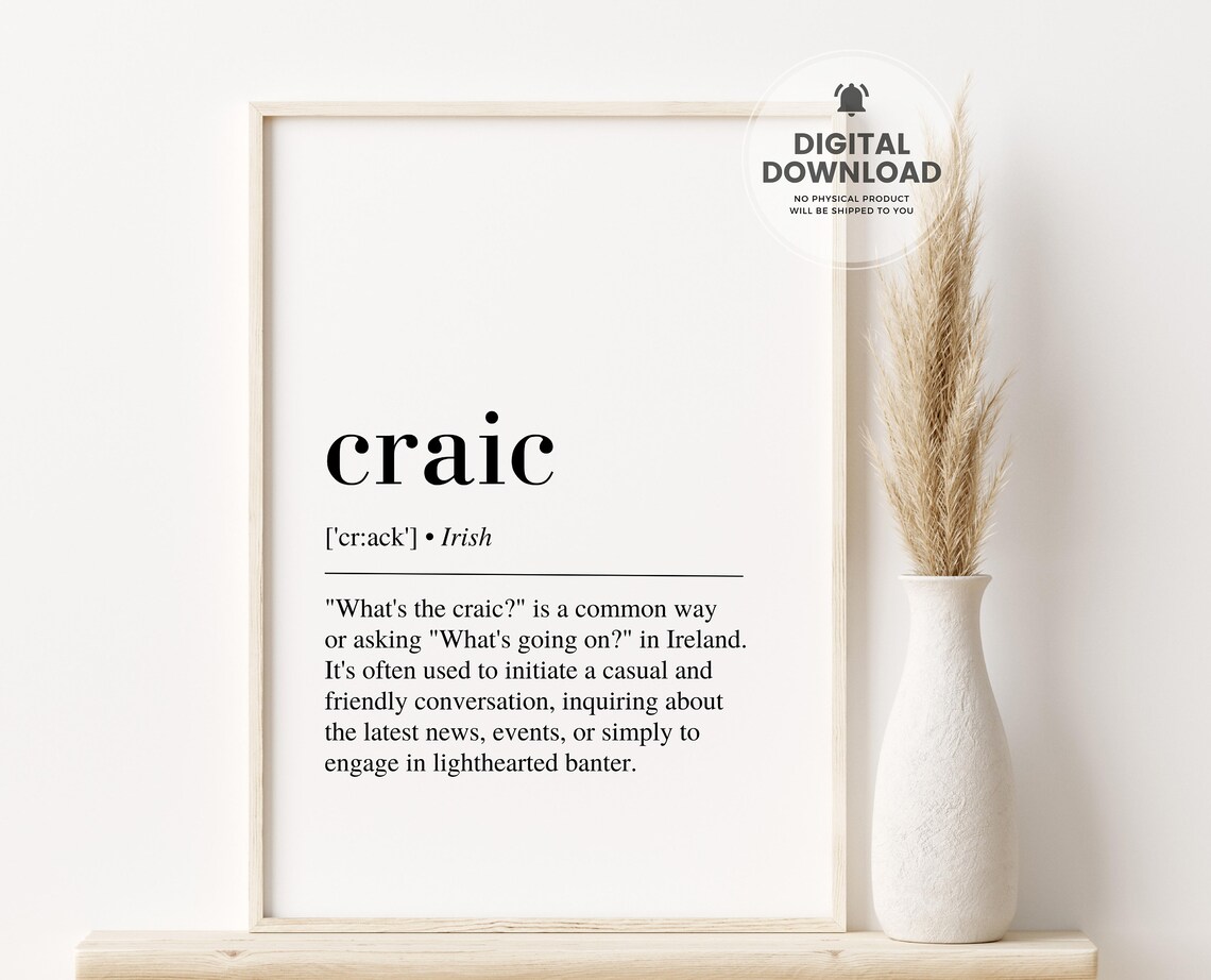 Craic Definition Funny Irish Slang Typography Poster