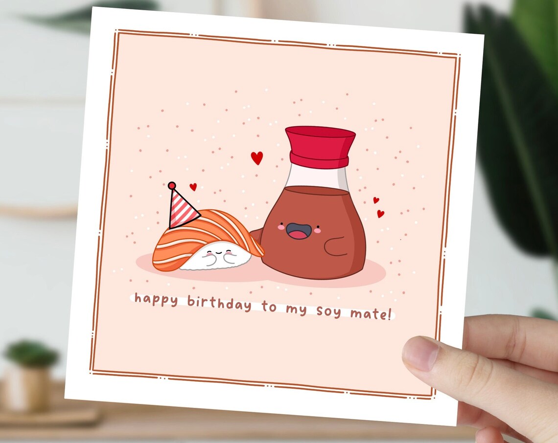 Cute Sushi Couple Pun, Kawaii Birthday Food Art Print