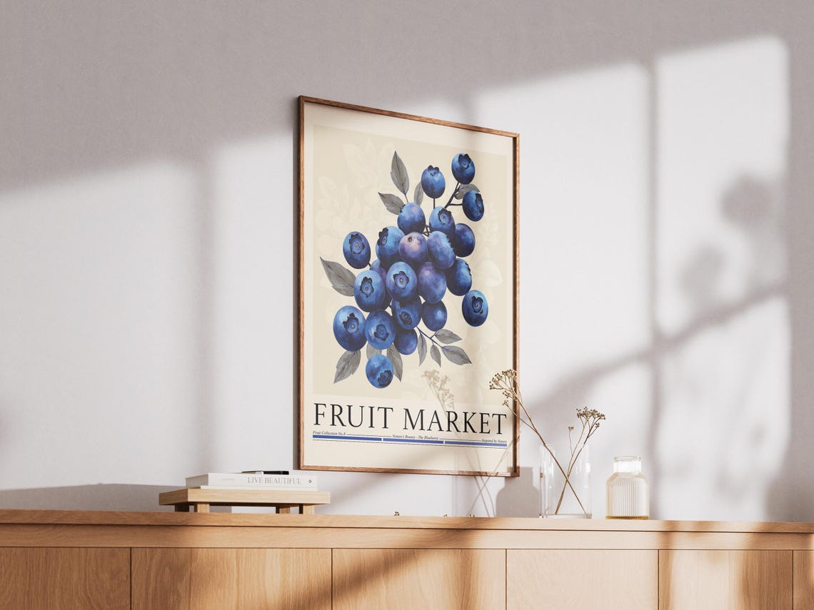 Blueberry Fruit Market, Modern Abstract Kitchen Art - Image 2