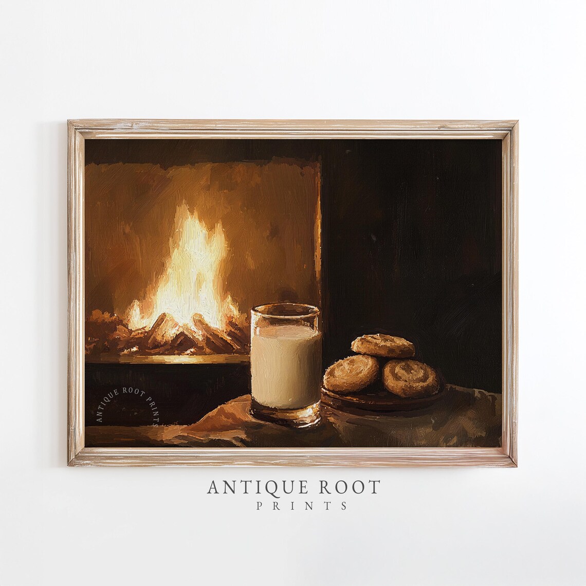 Cozy Fireplace Milk and Cookies Holiday Still Life Art Poster
