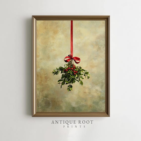 Christmas Greenery Botanical Print Classic Mistletoe Art Festive Vintage Farmhouse Decor Cozy Neutral Holiday Instant