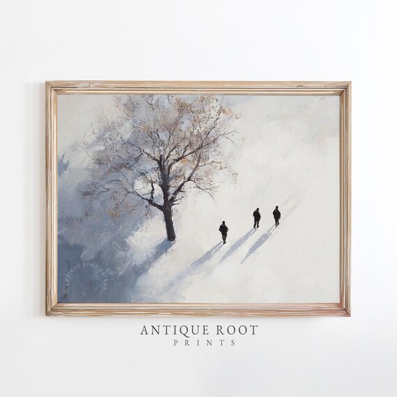 Winter Tree Landscape Print Minimalist Snowy Scene Art Moody Farmhouse Decor Scandinavian Style Wall