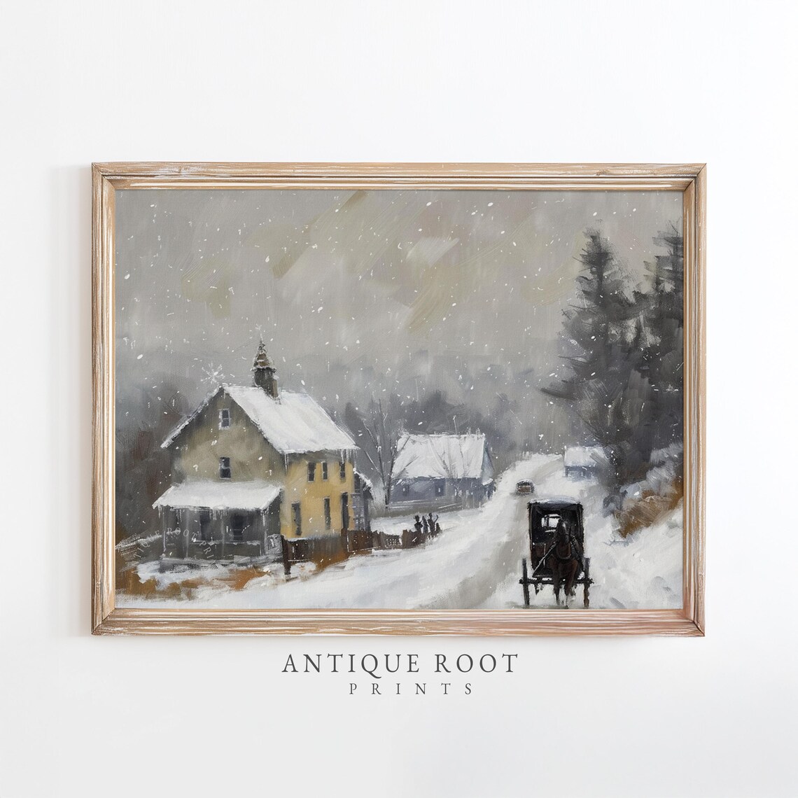 Snowy Village Horse Carriage Winter Oil Painting Landscape Poster