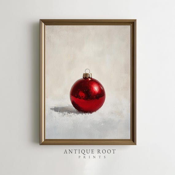 Christmas Bauble Festive Print Minimalist Holiday Wall Art Classic Neutral Winter Decor Stilllife Painting
