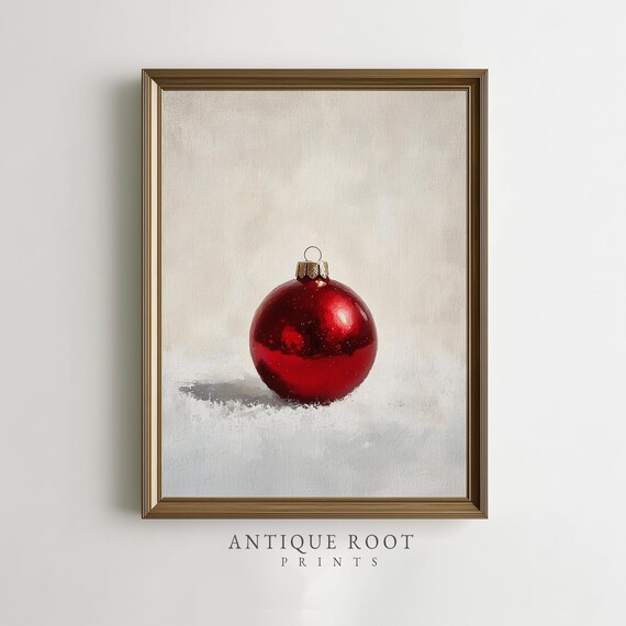 Red Christmas Bauble Ornament Snow Minimalist Winter Art Poster